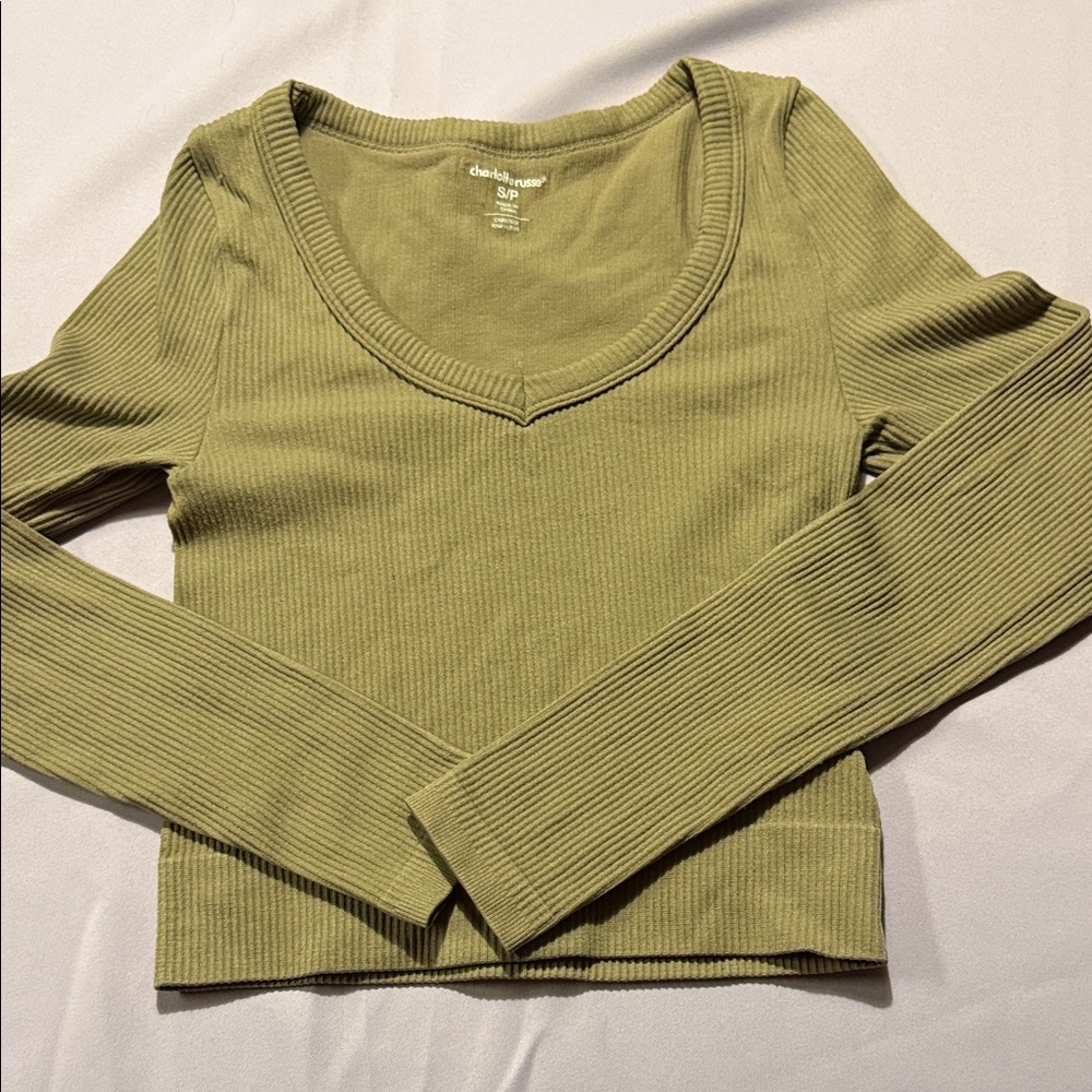 Charlotte Russe Sage Ribbed V-Neck Blouse